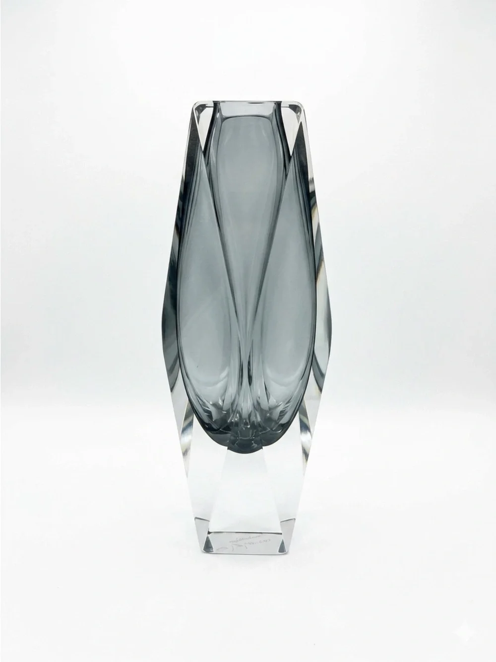 Vintage MCM Murano Style Sommerso Faceted Smoky Glass Vase